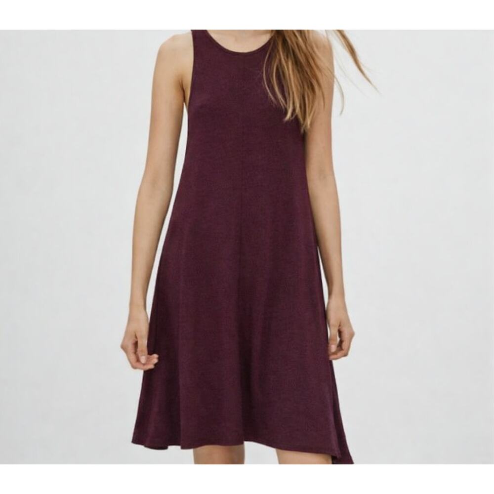 ARITZIA Wilfred Free Fit Flare‎ Midi Dress XS Scandi Boho Heathered Wine Stretch